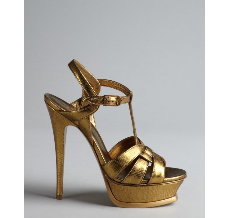 saint laurent gold platform sandals
