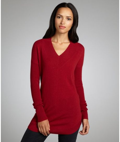 Autumn Cashmere Blood Red Cashmere Ribbed V-neck Sweater in Red | Lyst