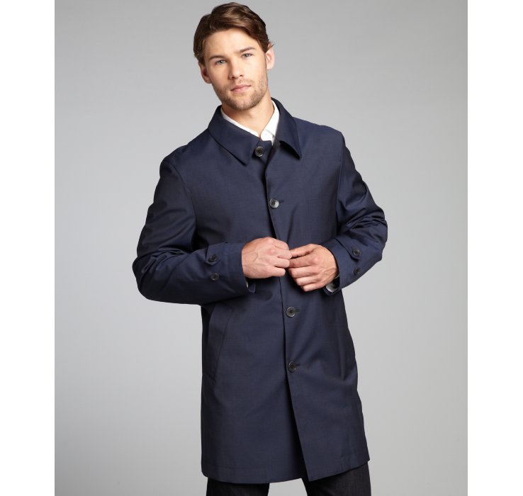 Lyst - Canali Navy Water Resistant Three Quarter Length Coat in Blue ...