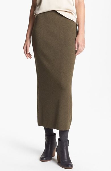 Eileen Fisher Washable Wool Crepe Midi Skirt in Brown (Peat) | Lyst