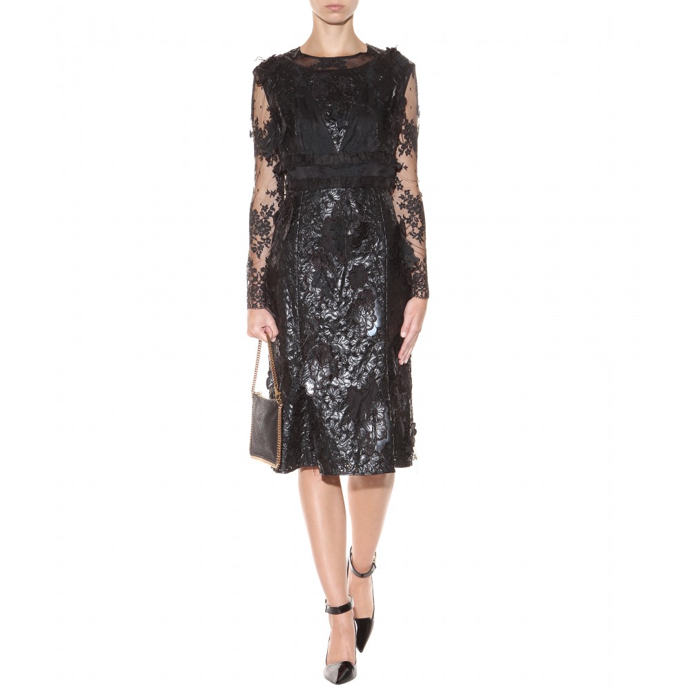 Lyst - Erdem - Bobin Embellished Faux Leather And Lace Dress - Black in ...