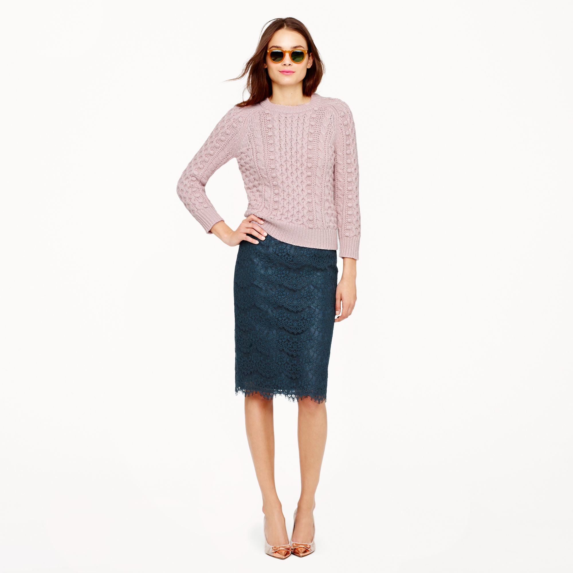 J.crew Collection Pencil Skirt in Scalloped Lace in Green | Lyst