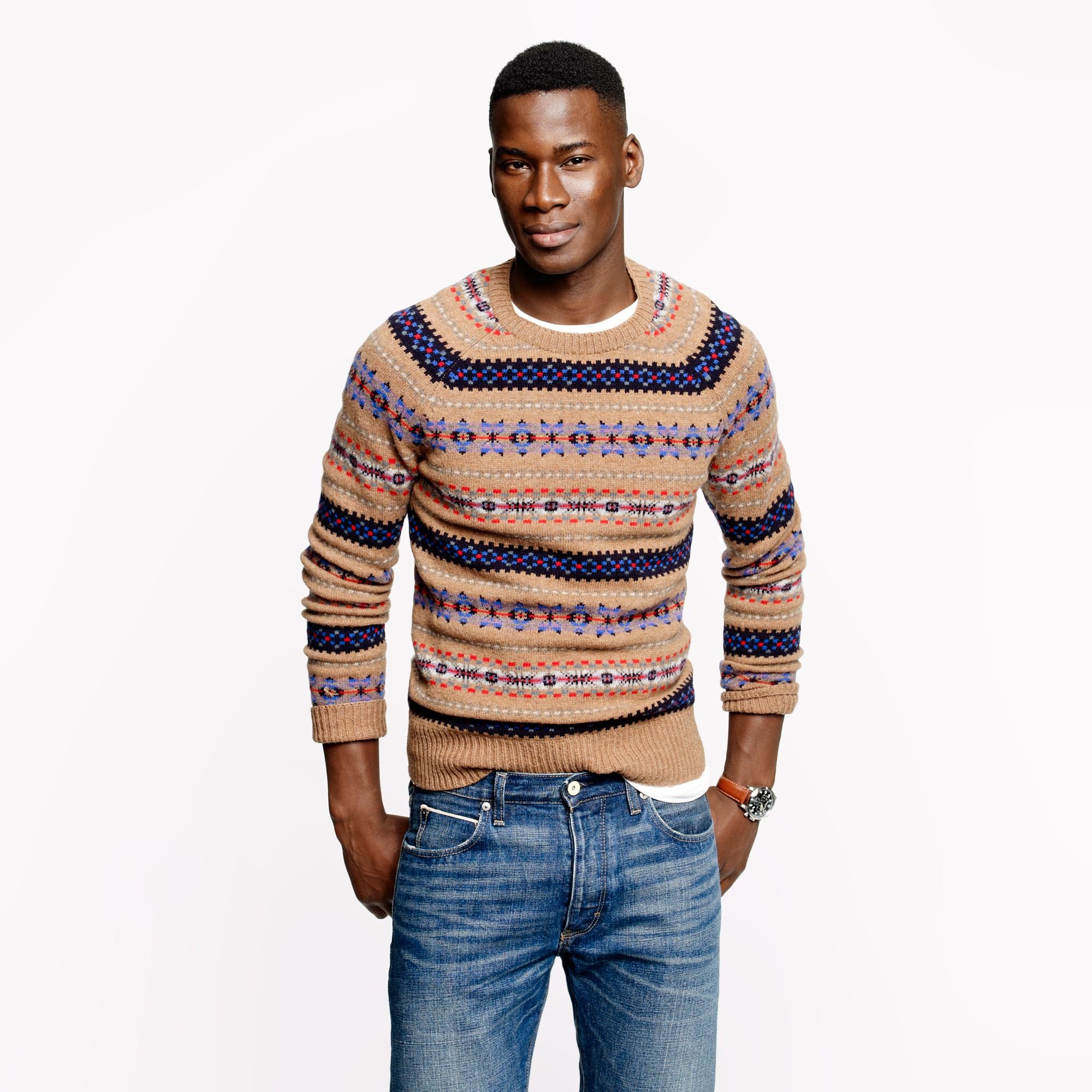 Lyst - J.Crew Alpine Fair Isle Sweater in Heather Brown for Men