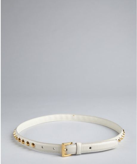 Prada Off White Leather Studded Skinny Belt in White | Lyst