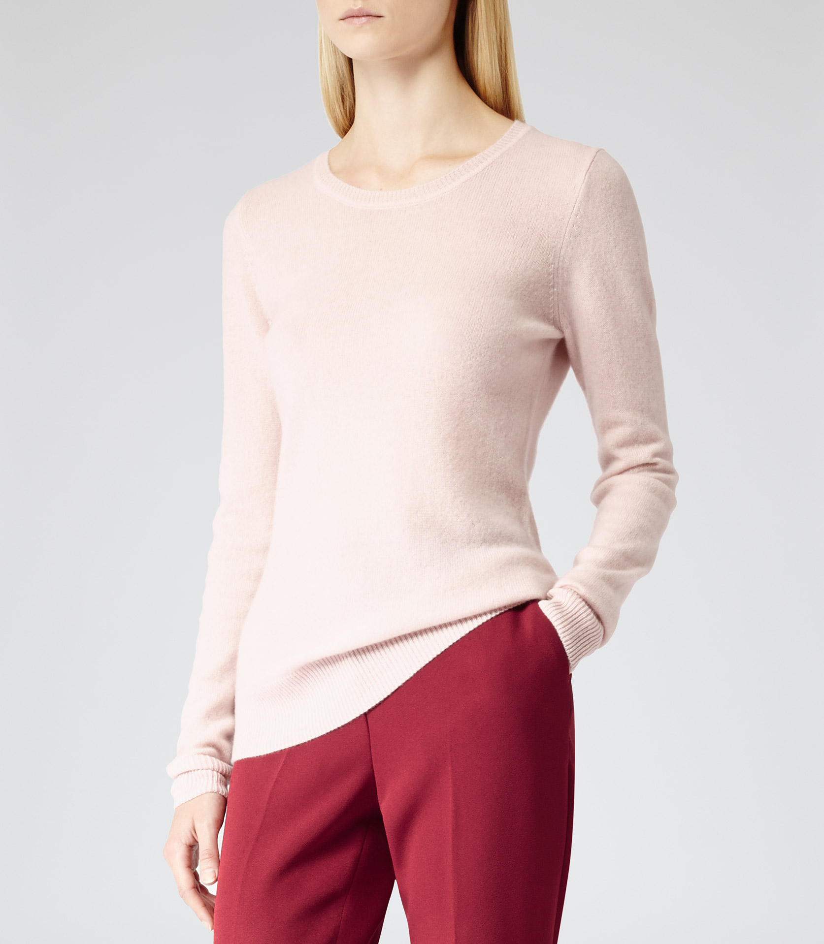 Reiss Honey Cashmere Crew Neck Jumper in Pink (PALE PINK) | Lyst
