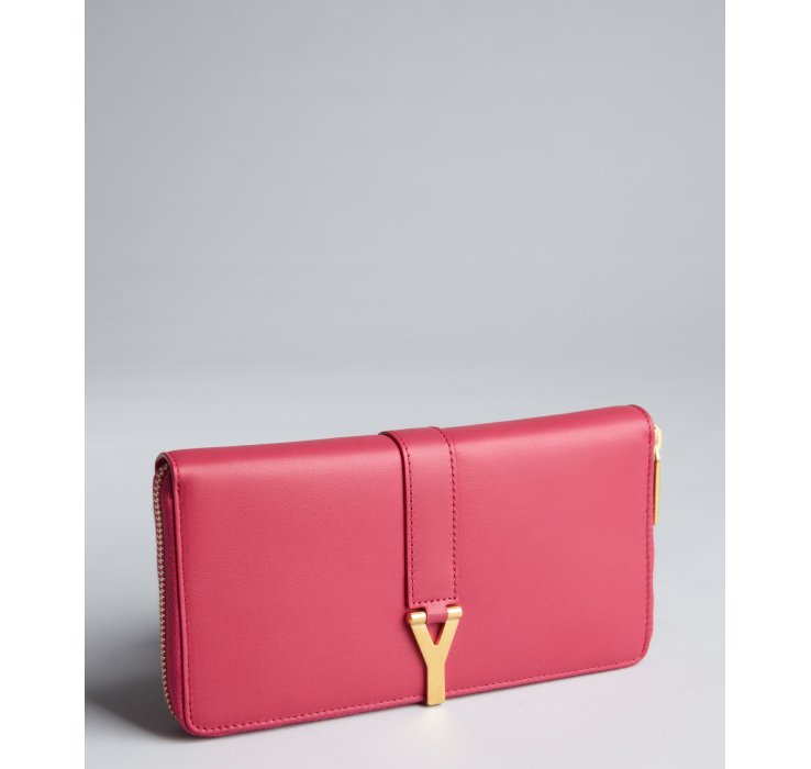 Saint laurent Fuchsia Leather Ybuckle Strapped Zip Continental ...