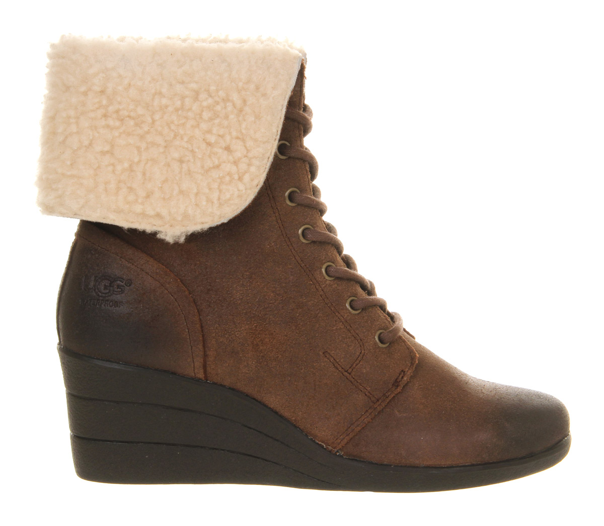 Ugg Zea Shearling Wedge Lace Up Boots in Brown (chocolate) | Lyst