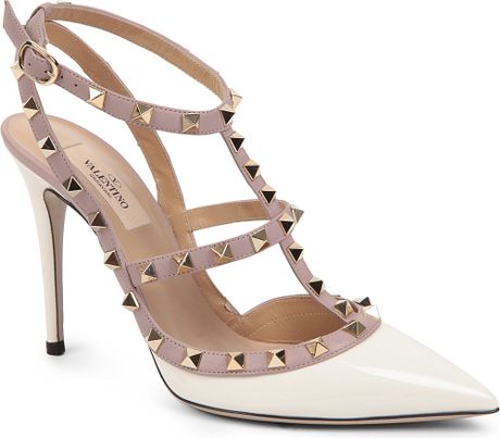 Valentino Studded Court Shoes in White (Cream comb) | Lyst