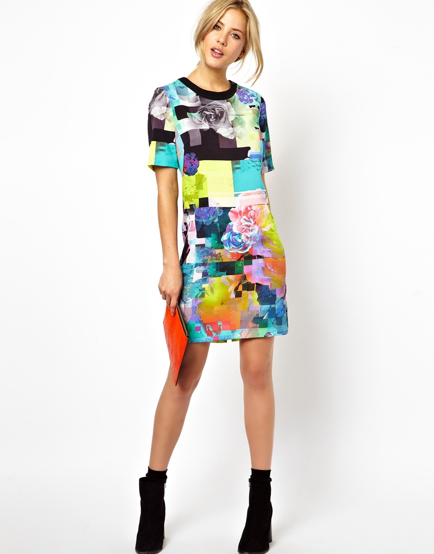 ASOS Bright Digital Floral Tshirt Dress - Lyst