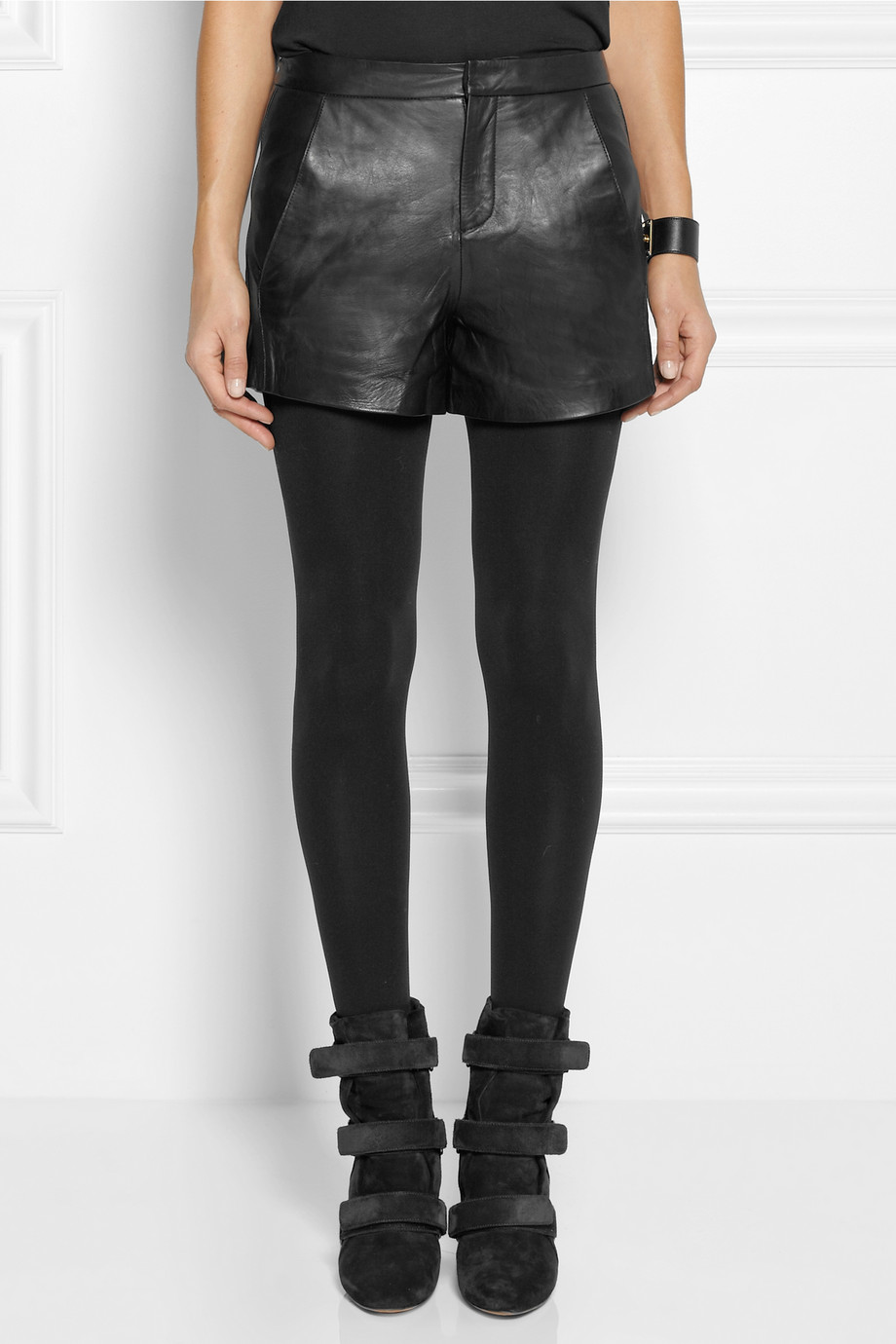 Maje Doug Leather Shorts in Black - Lyst