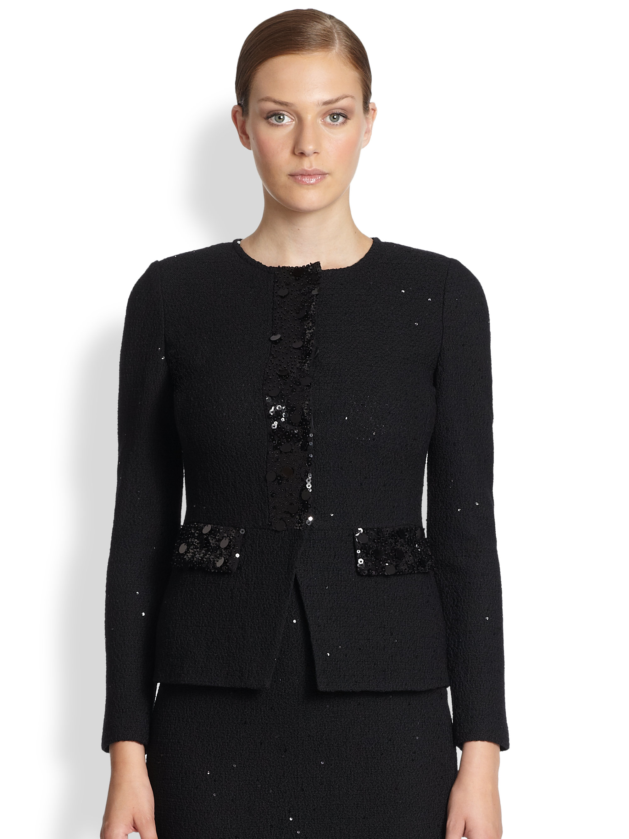 Lyst - St. John Long Sleeve Knit Jacket with Sequin Paillettes in Black