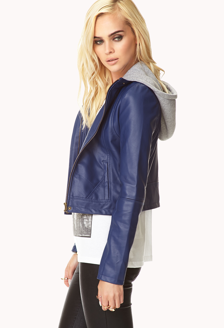 Lyst Forever 21 Cool Girl Cropped Er Jacket In Blue Gallery Women S Cropped Leather Jackets