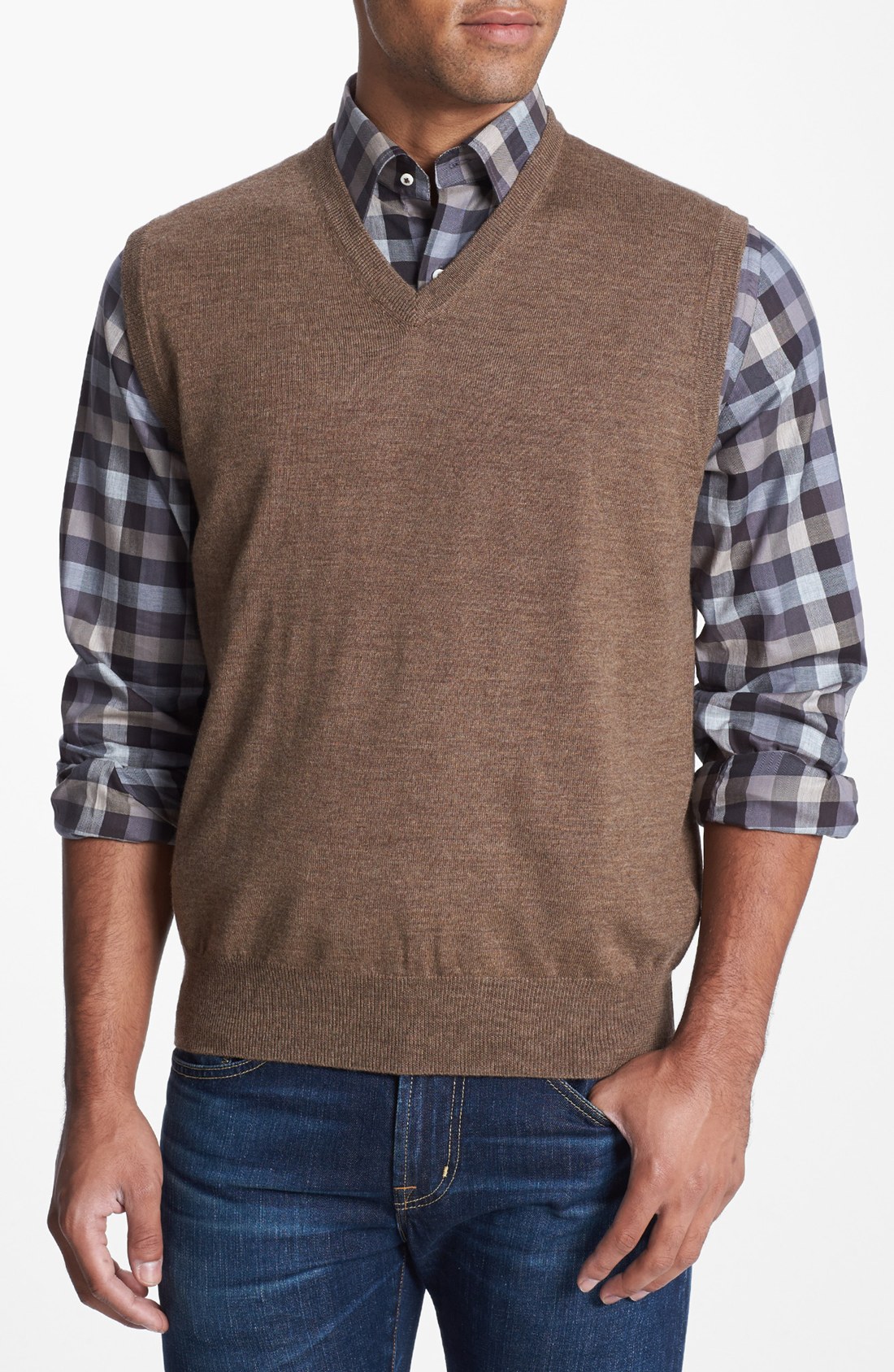 Peter Millar Merino Wool Sweater Vest in Brown for Men (Whiskey) | Lyst