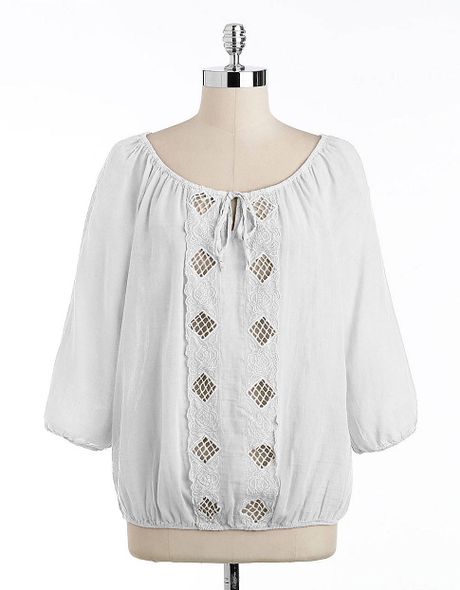 Vintage America Embroidered Cotton Peasant Top in White | Lyst