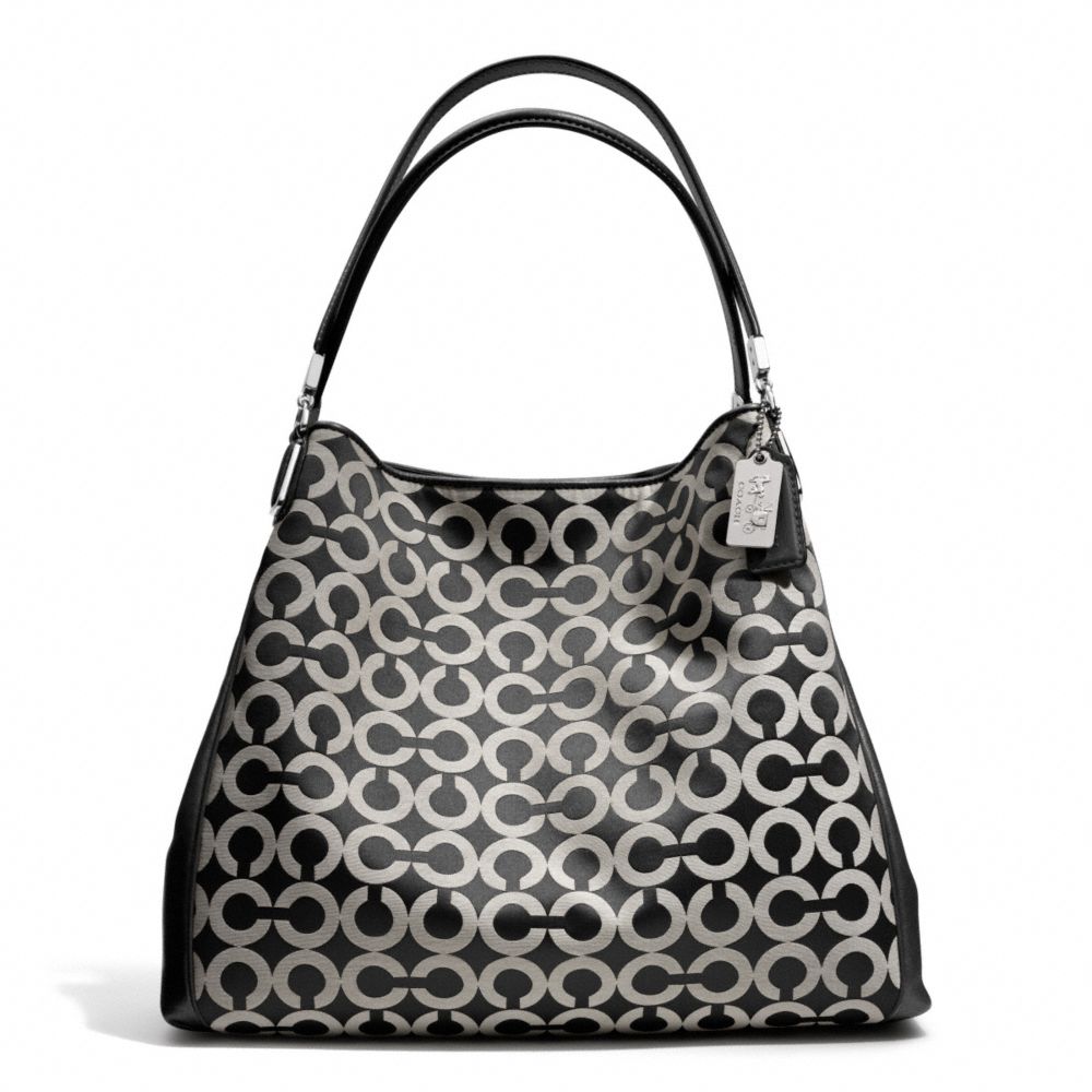 Lyst - Coach Madison Small Phoebe Shoulder Bag in Op Art Sateen Fabric ...