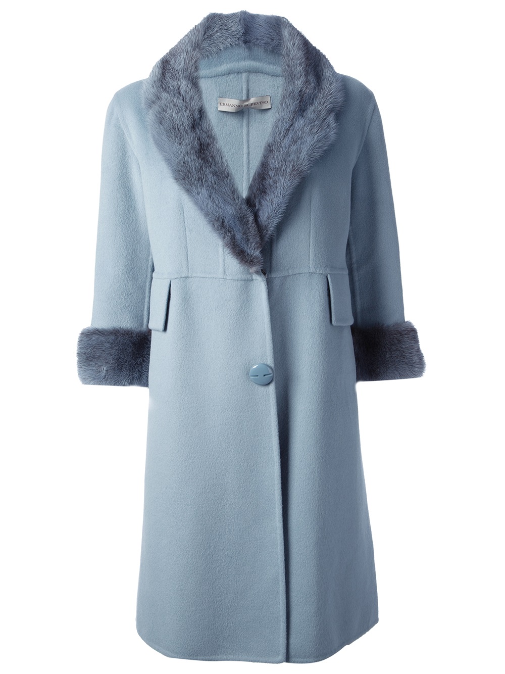 Lyst - Ermanno Scervino Fur Trimmed Coat in Blue