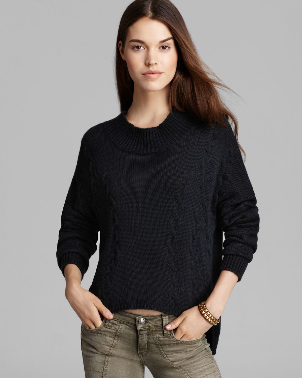 Lna Sweater Cable Knit Turtleneck in Black | Lyst