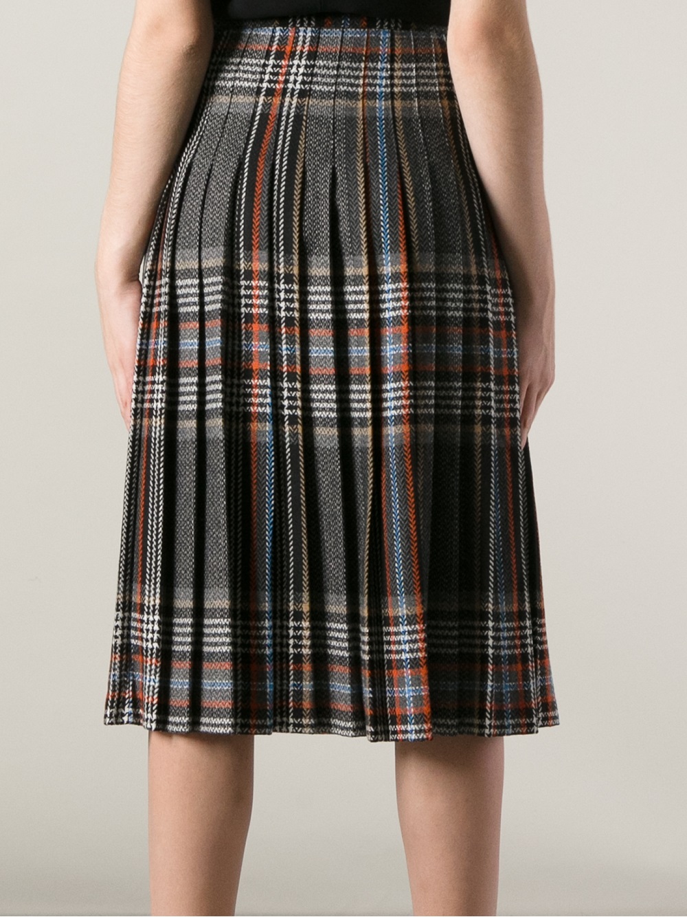 Lyst - Msgm Pleated Plaid Skirt in Gray