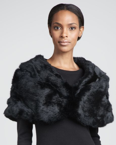 Pologeorgis Small Pleated Rabbit Fur Stole Black in Black | Lyst