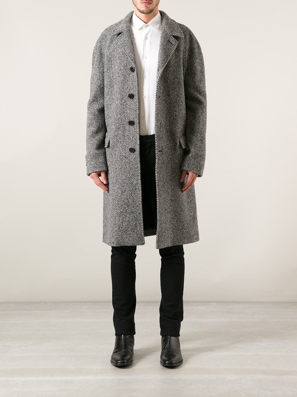 Lyst - Saint Laurent Herringbone Boxy Overcoat in Gray for Men