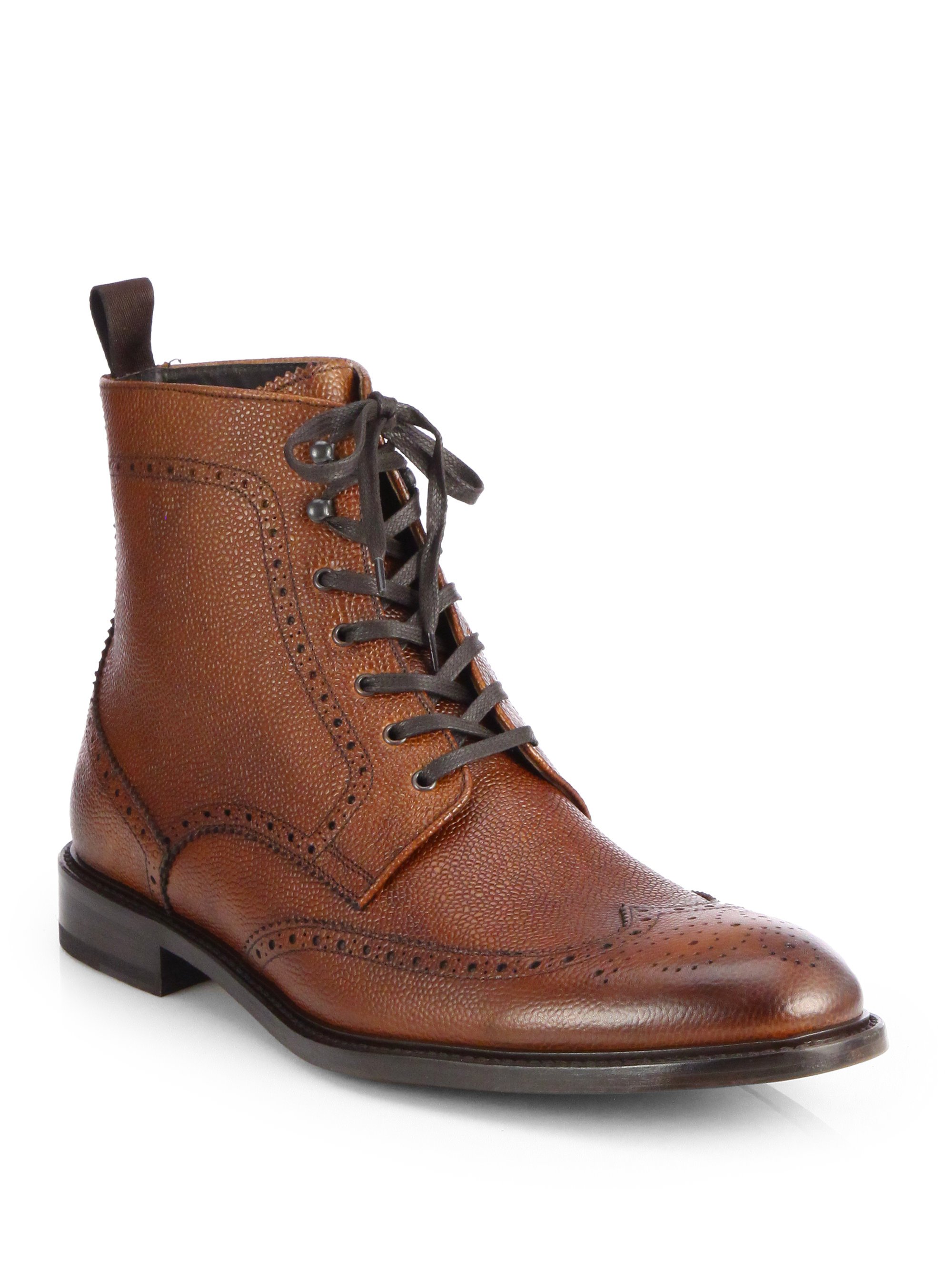 Lyst - To Boot York Pebbled Leather Wingtip Ankle Boot in Brown for Men