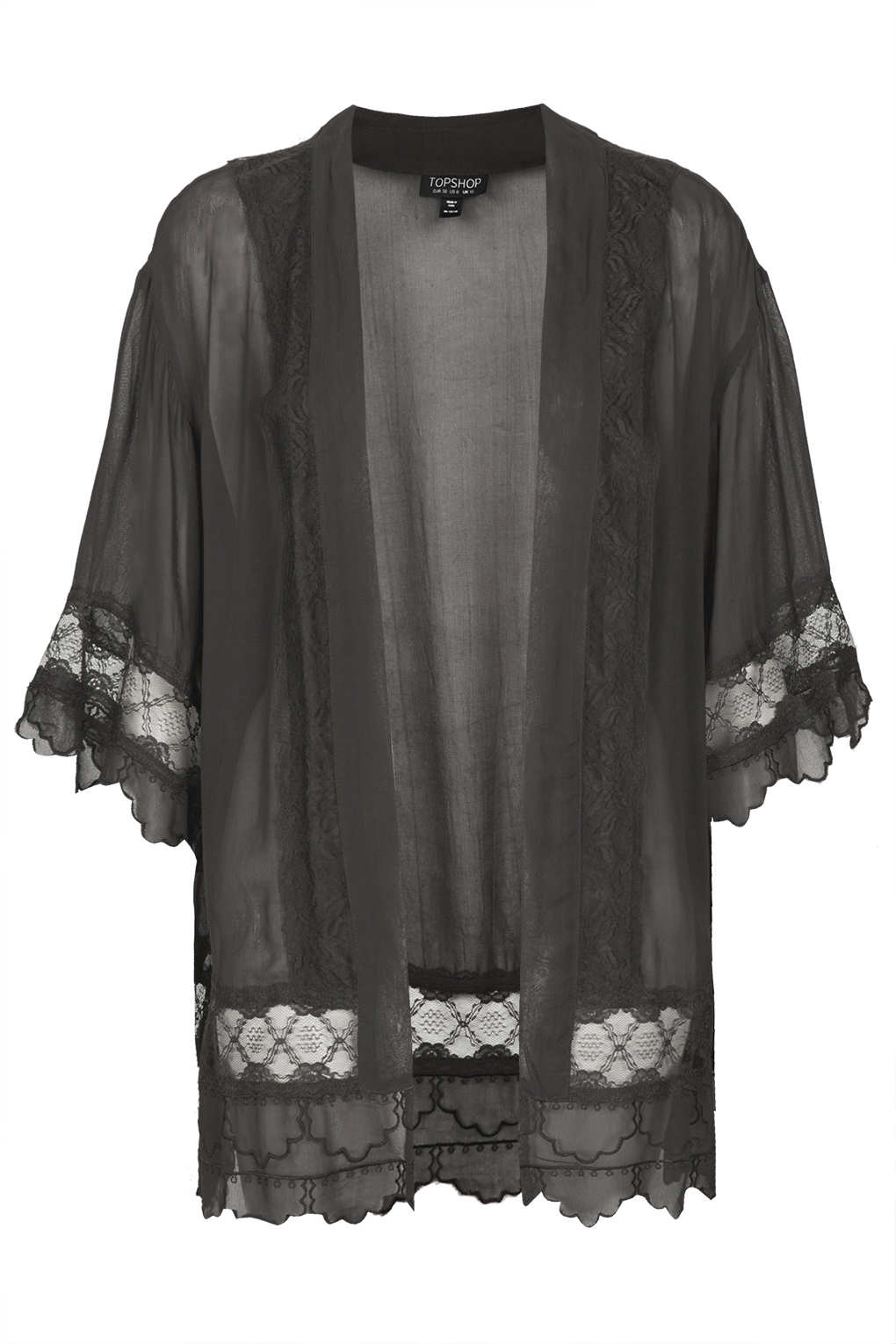 Lyst - Topshop Lace Detail Kimono in Gray