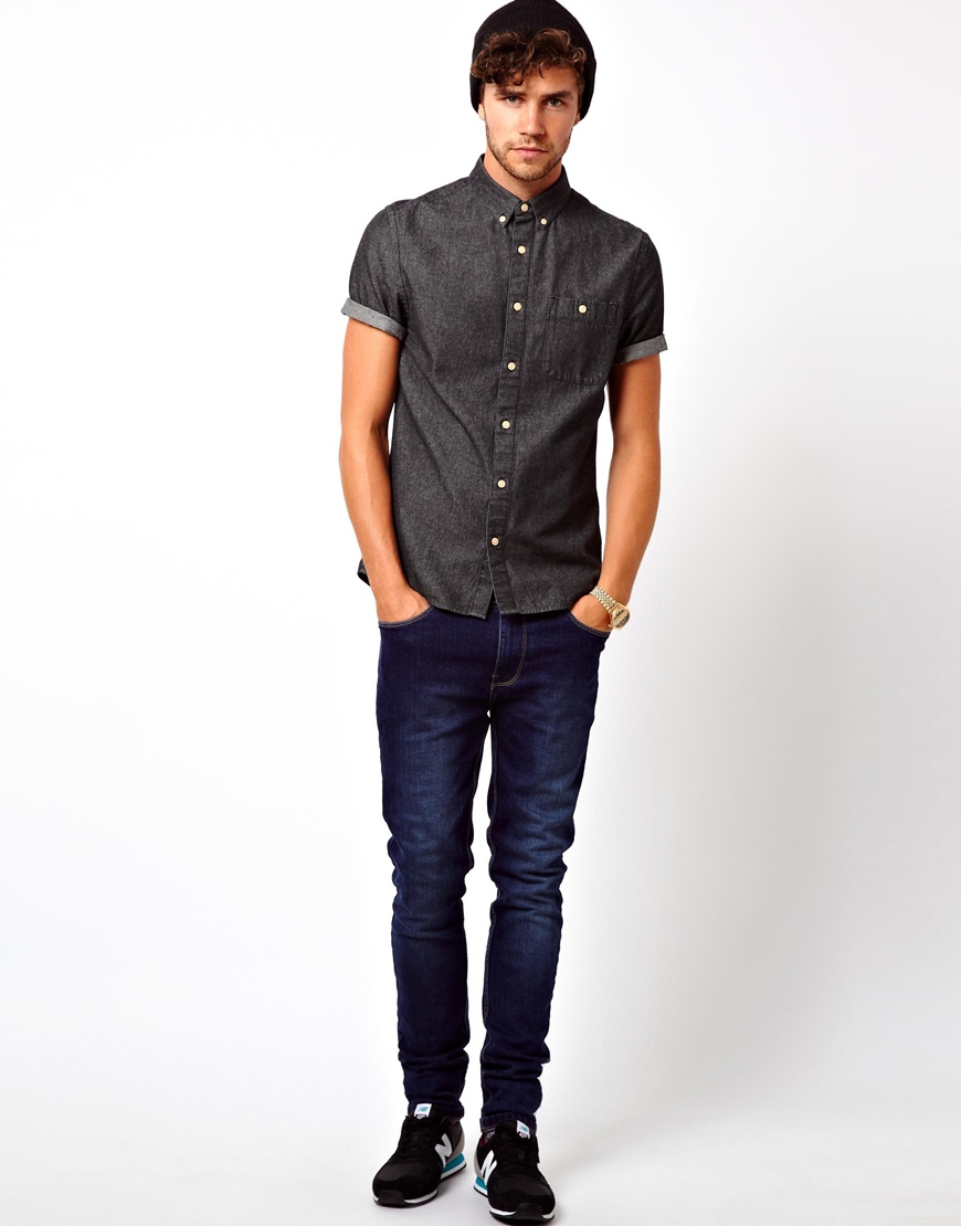 Lyst - Puma Asos Black Denim Shirt in Short Sleeve in Black for Men