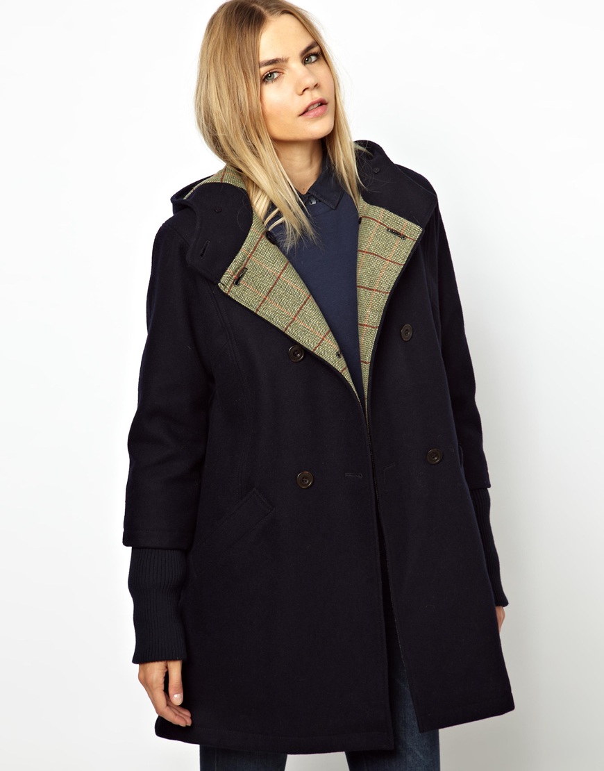 Asos Parka London Scarlett Wool Swing Coat with Hood and Knitted Cuff ...