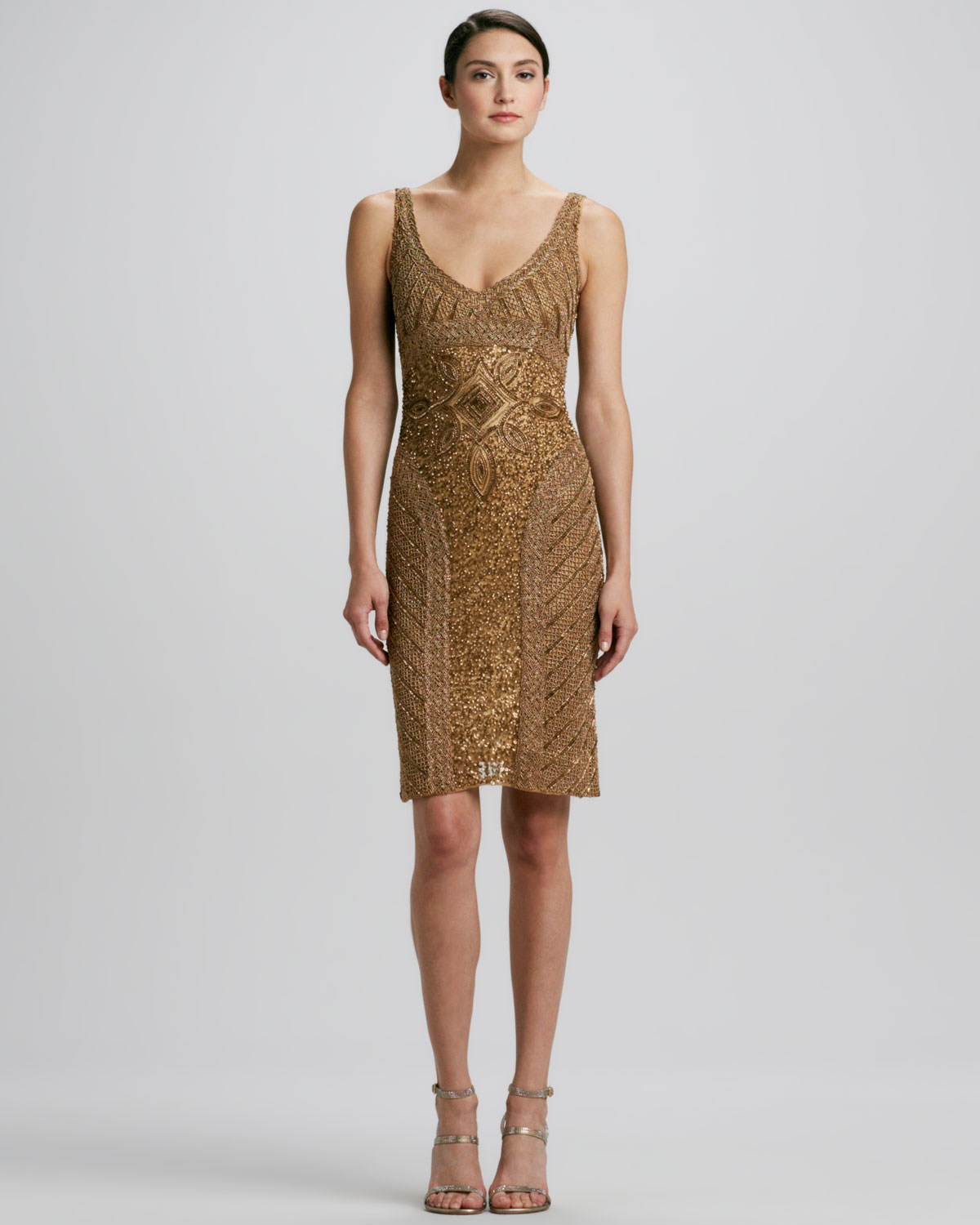 Lyst - Theia Beaded Sequined Cocktail Dress in Brown