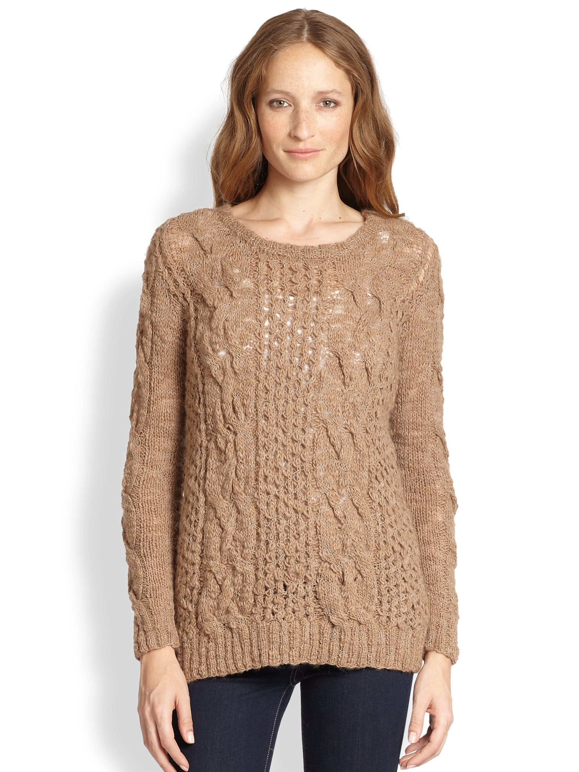 Augden Open-Weave & Cable-Knit Sweater in Brown (CAMEL) | Lyst