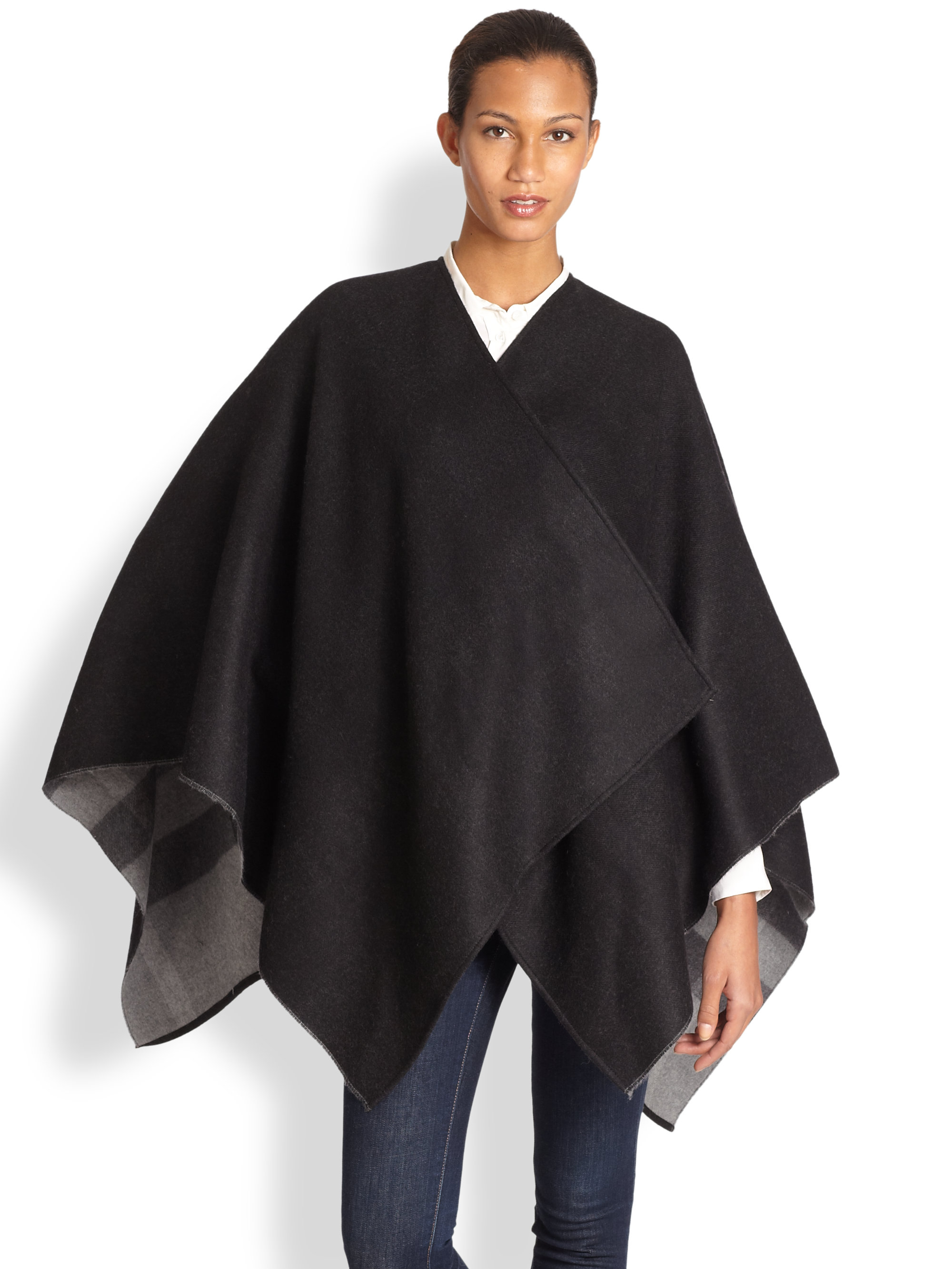Lyst - Burberry Reversible Wool Check Cape in Gray