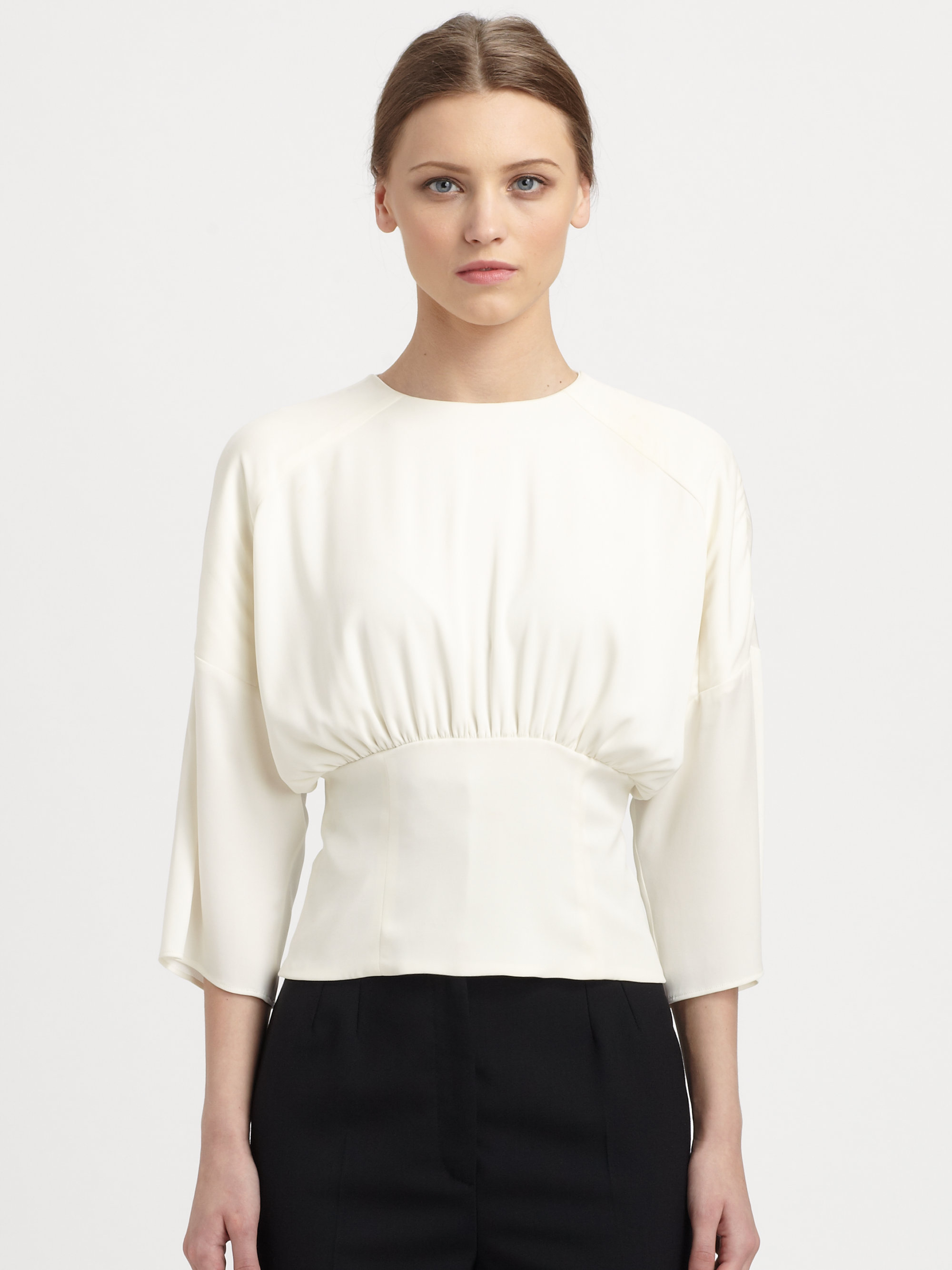 Dolce & gabbana Silk Cinched waist Blouse in White | Lyst