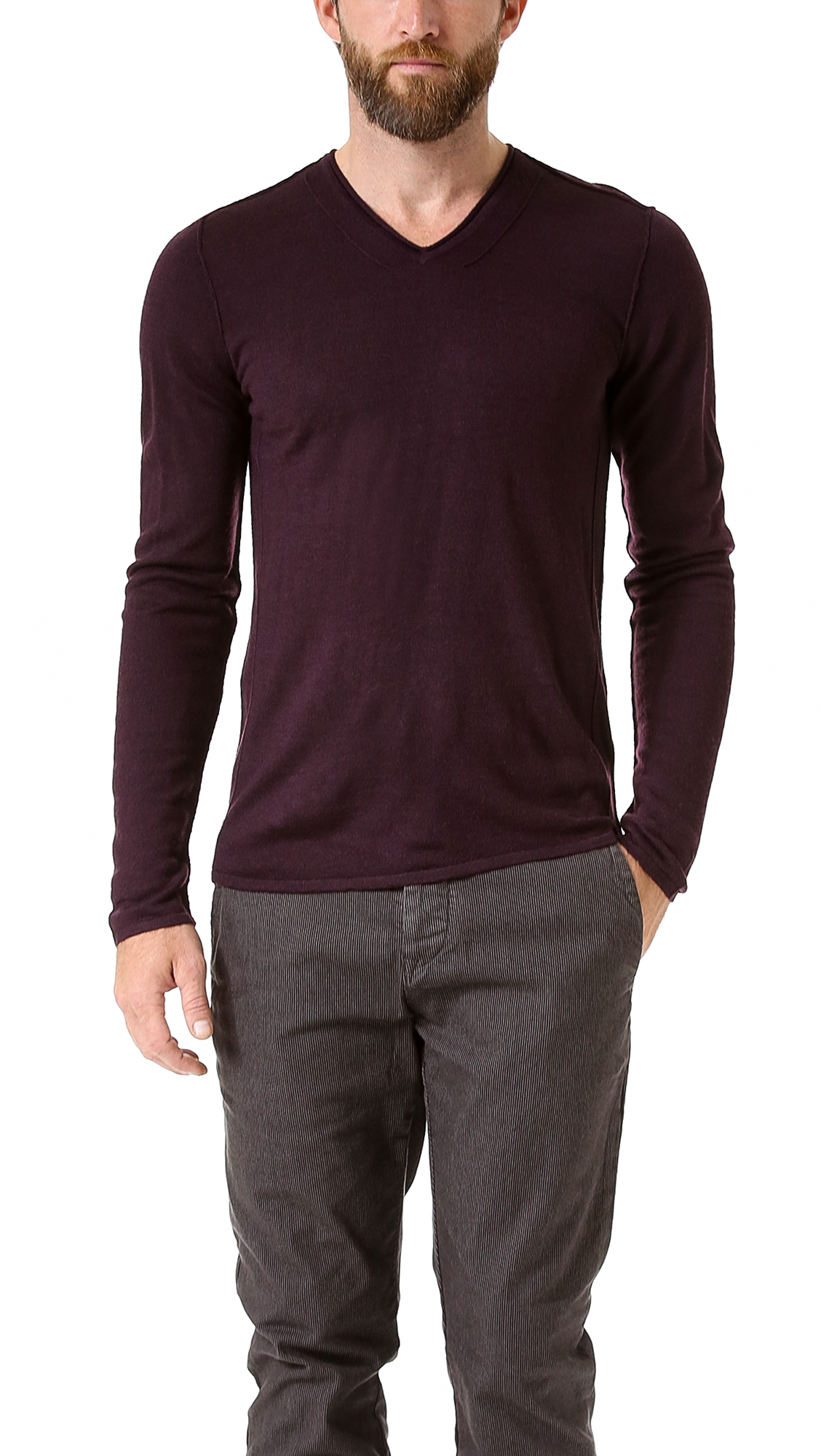 purple v neck sweater mens