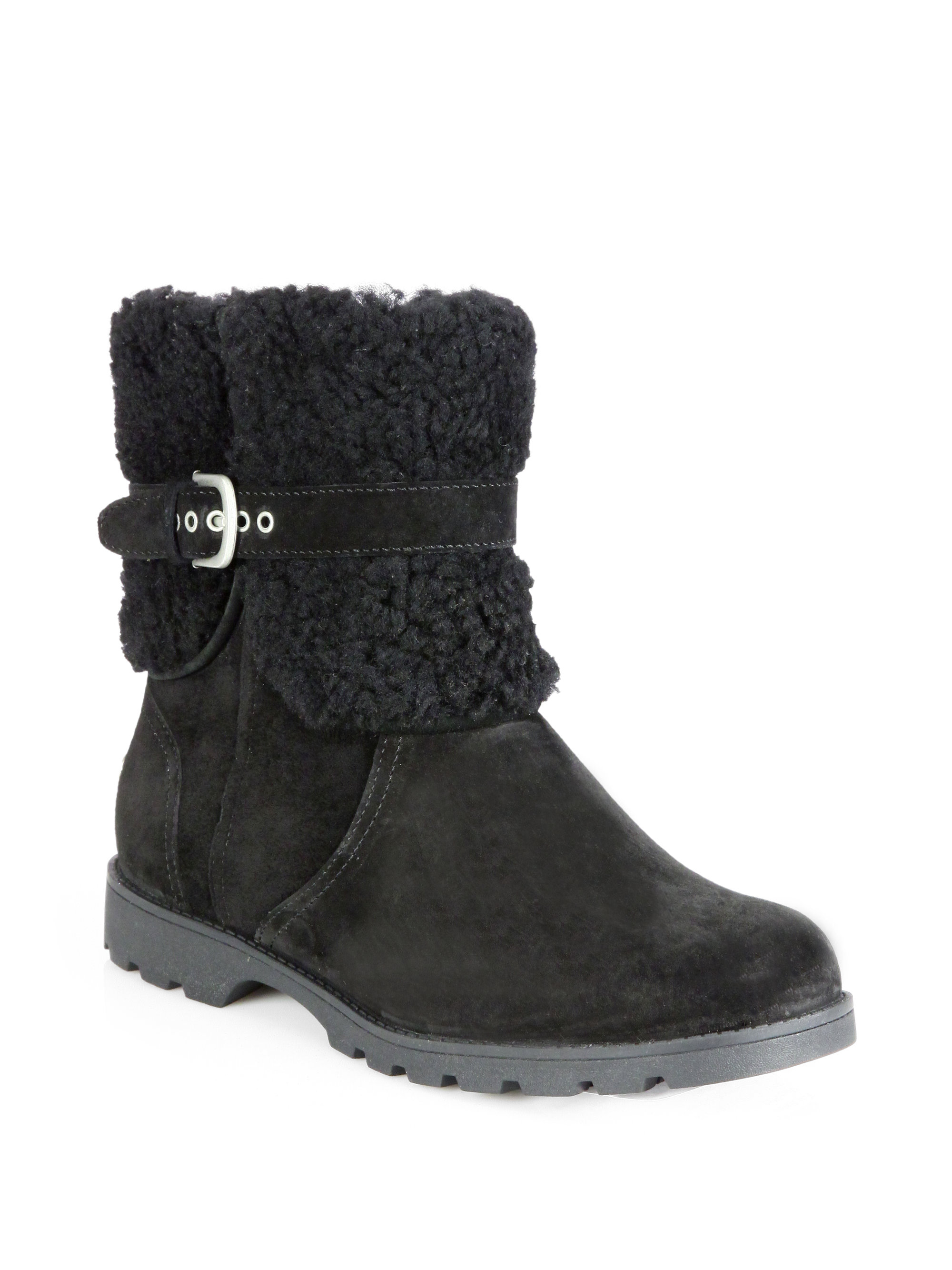 Ugg Blayre Shearling-Trimmed Suede Boots in Black | Lyst