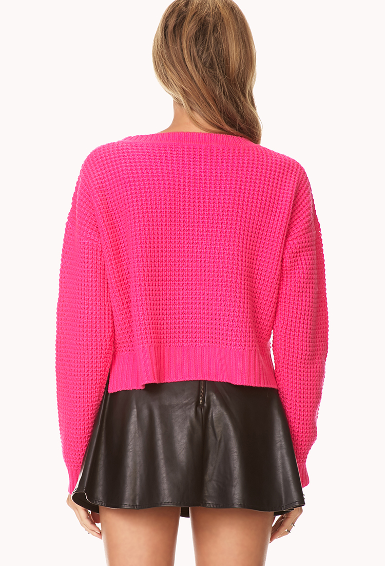Lyst Forever 21 Cropped Waffle Knit Sweater In Pink 2394