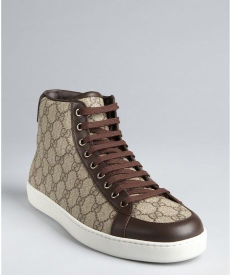 Gucci Beige and Brown Gg Coated Canvas High Top Sneakers in Beige for ...