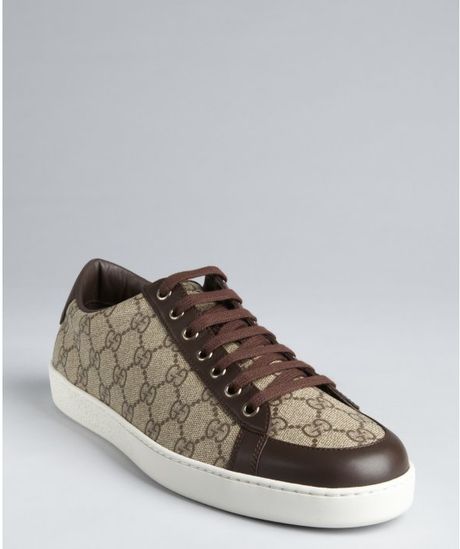 Gucci Beige and Brown Gg Coated Canvas Low Profile Sneakers in Beige ...