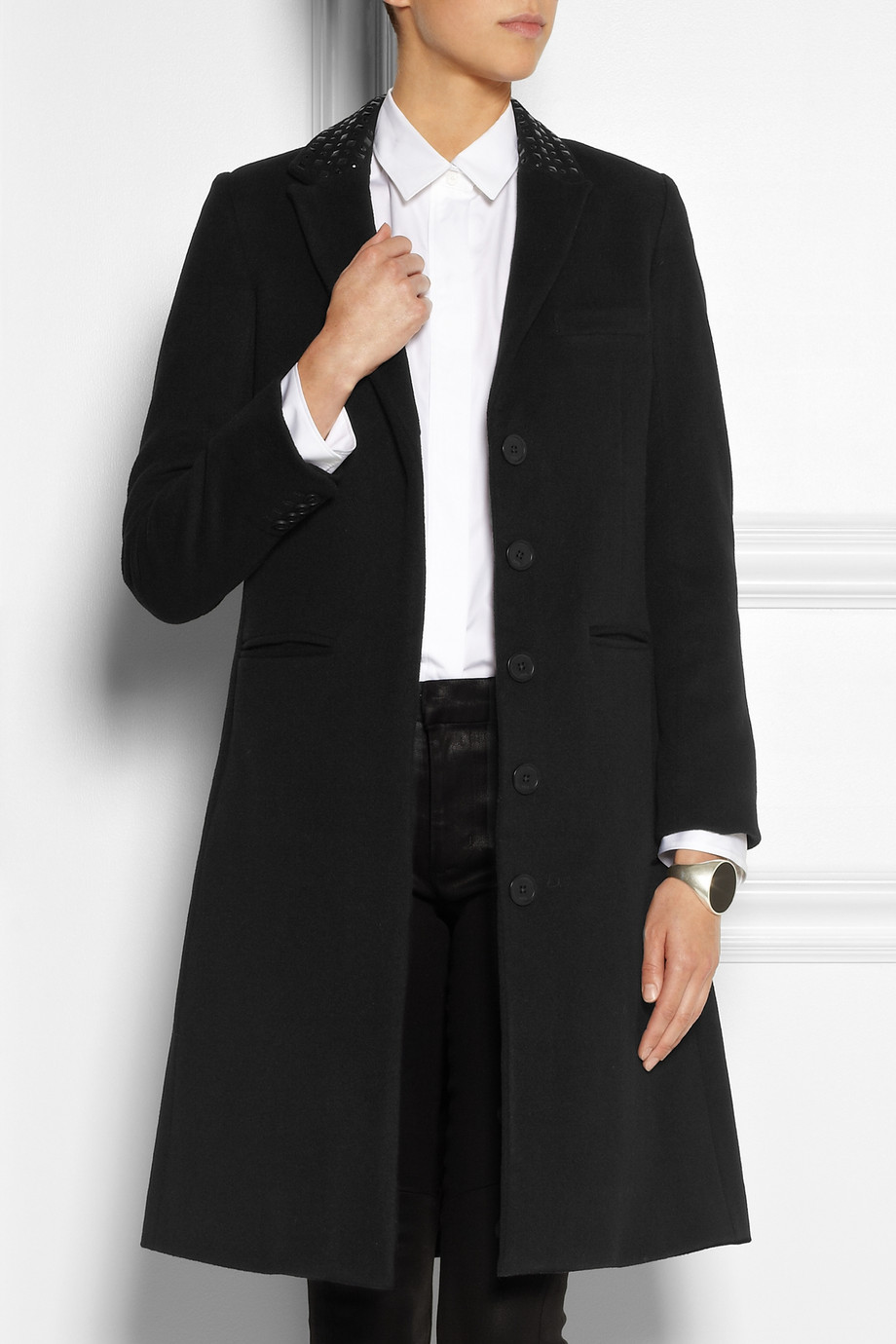 Lyst - Karl lagerfeld Odera Studded Wool-blend Felt Coat in Black