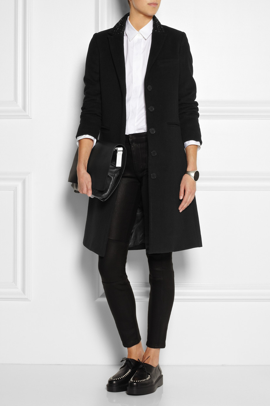 Lyst - Karl lagerfeld Odera Studded Wool-blend Felt Coat in Black