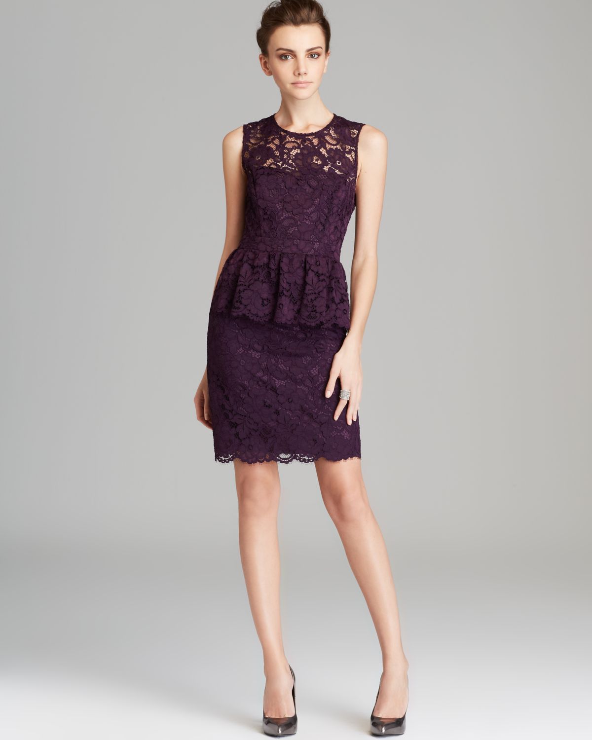 Lyst - Shoshanna Sleeveless Open Back Peplum Lace Dress Celeste in Purple