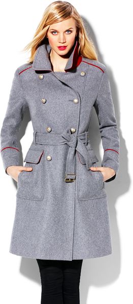 Vince Camuto Wool Military Coat in Gray (LIGHT GREY/RED) | Lyst