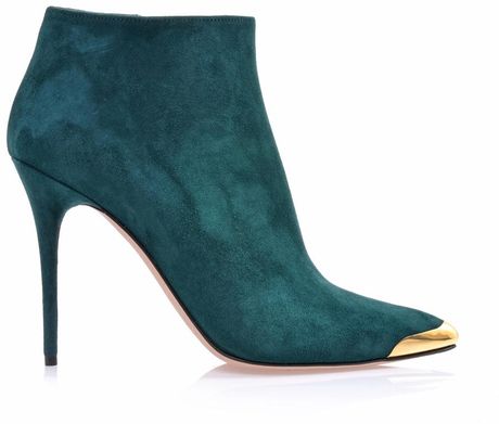 Alexander Mcqueen Metalcapped Suede Ankle Boots in Green (teal) | Lyst