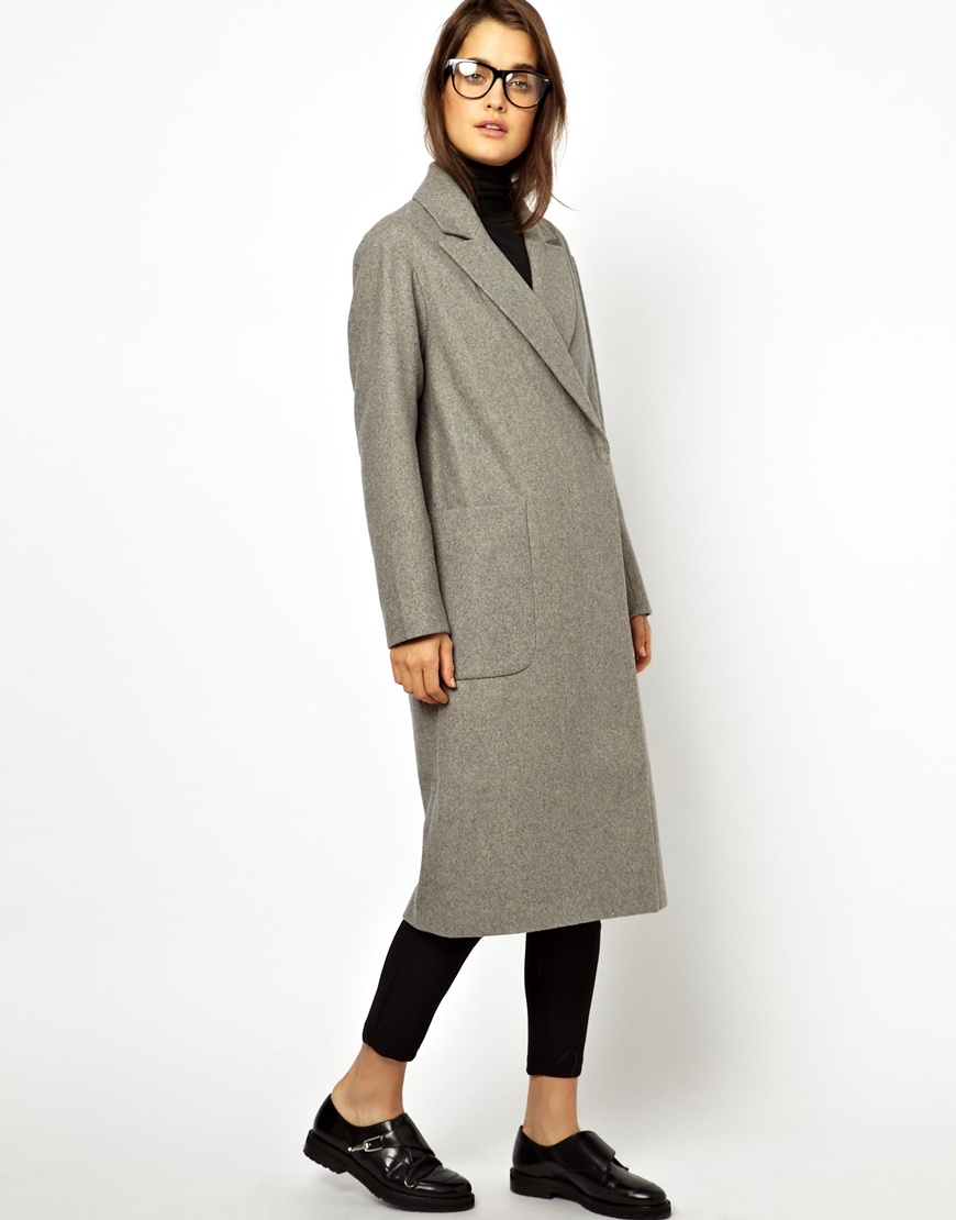 Asos Oversized Wrap Front Coat in Natural | Lyst