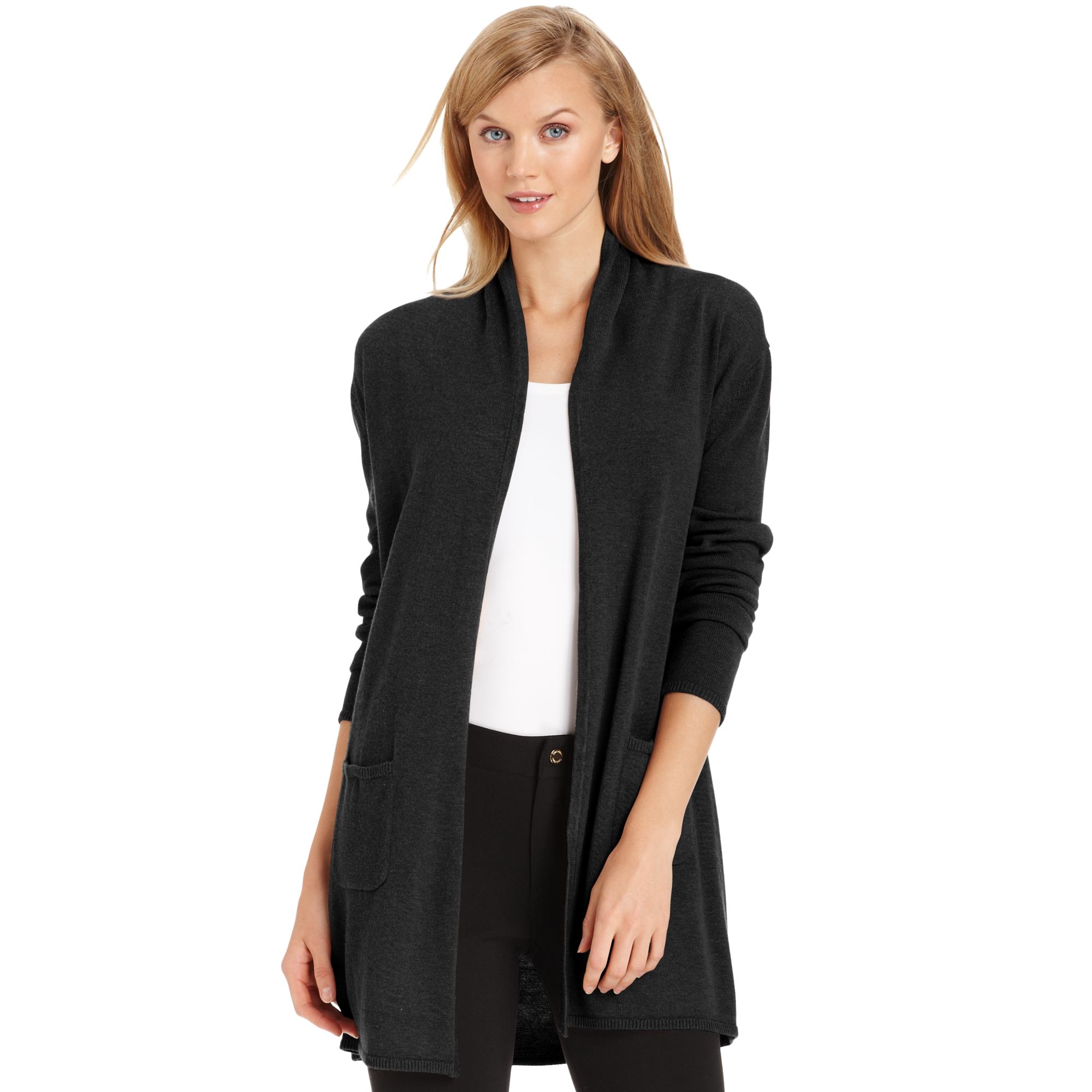 Calvin Klein Long Sleeve Wool Blend Cardigan in Black | Lyst