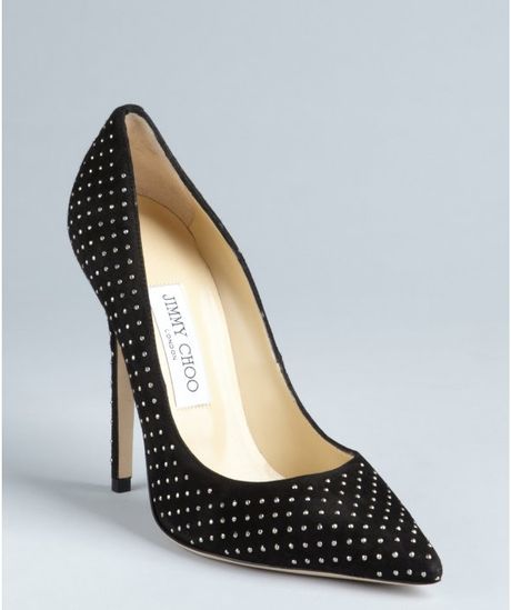 Jimmy Choo Black Studded Suede Anouk Pumps in Black | Lyst