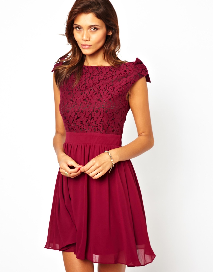 Lyst - Little Mistress Prom Dress with Lace Bardot Top in Red