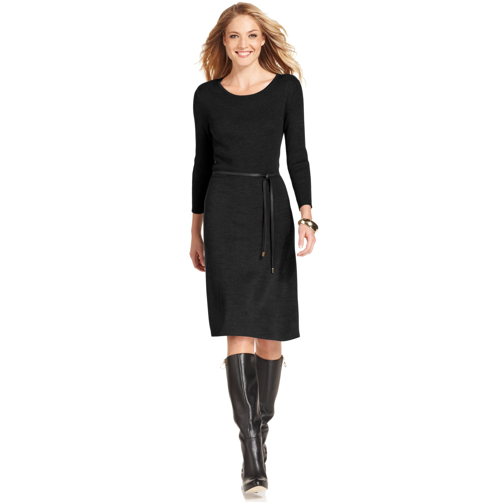 jones new york long sleeve black dress