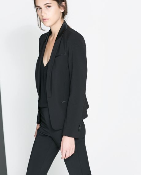 Zara Blazer with Tuxedo Collar in Black | Lyst