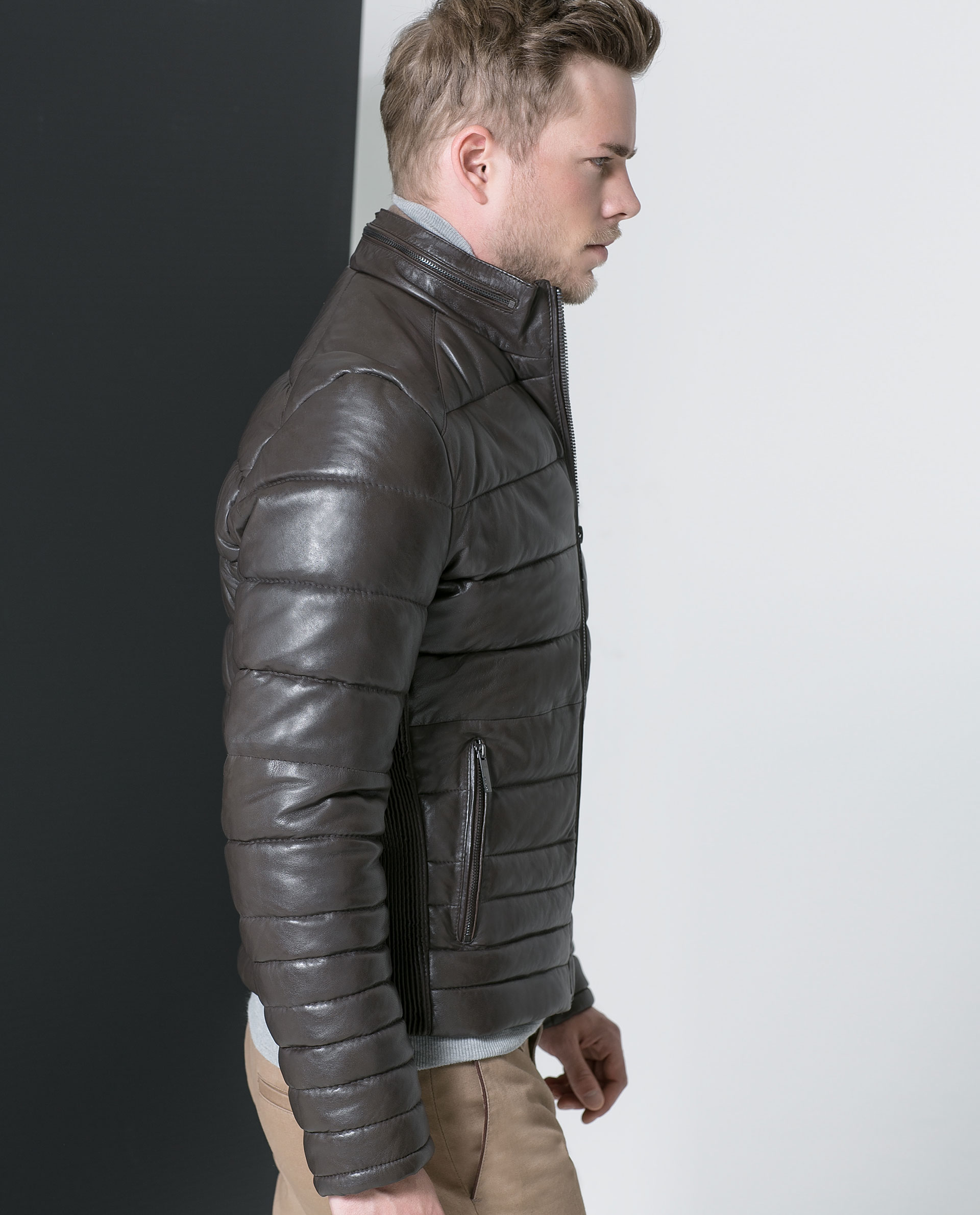 Zara Quilted Leather Jacket in Gray for Men | Lyst
