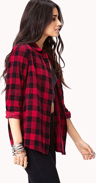 Forever 21 Groovy Corduroy Plaid Shirt in Red (Red/black) | Lyst